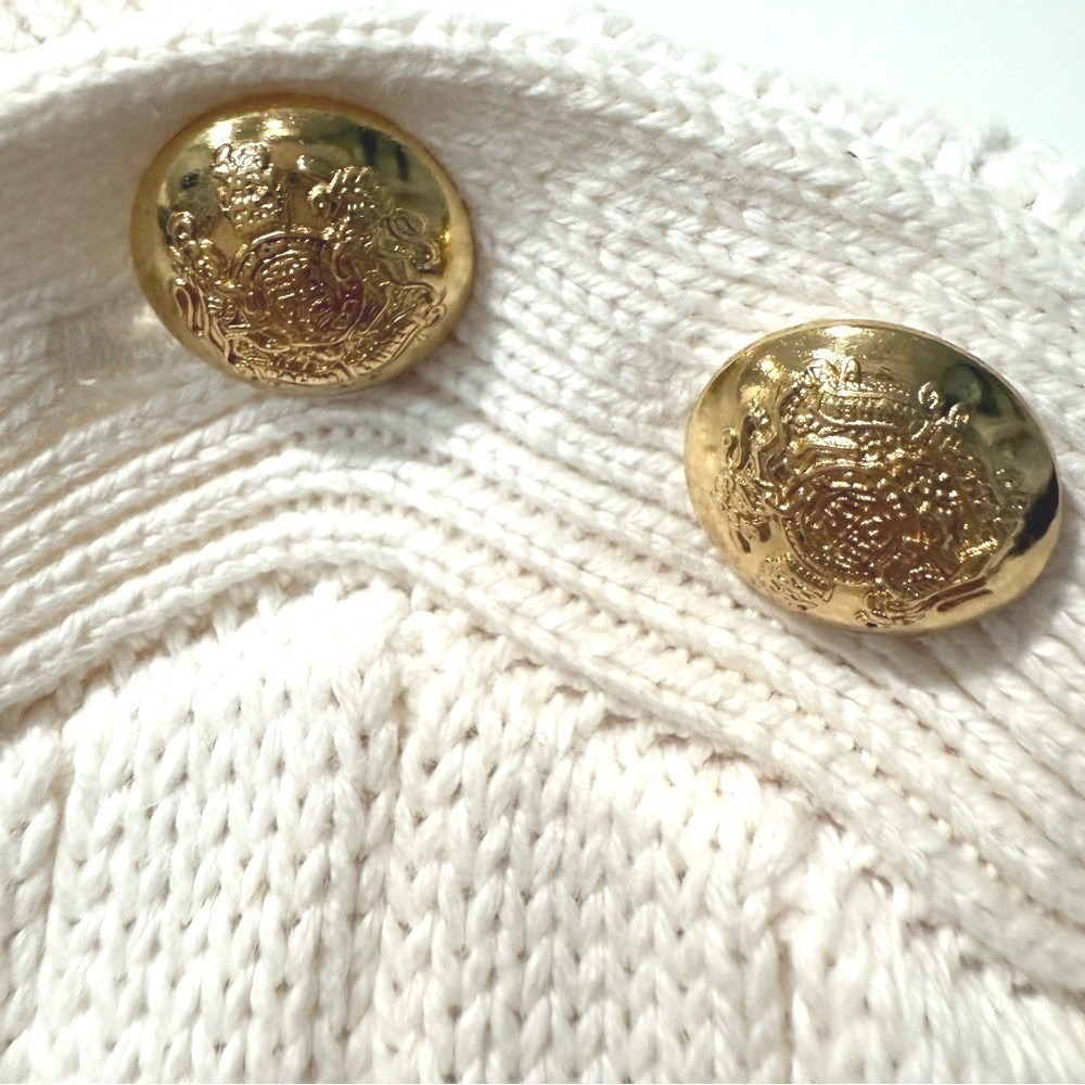 Lauren‎ Ralph Lauren Cream Cable Knit Sweater Gold Crest Buttons Nautical Large